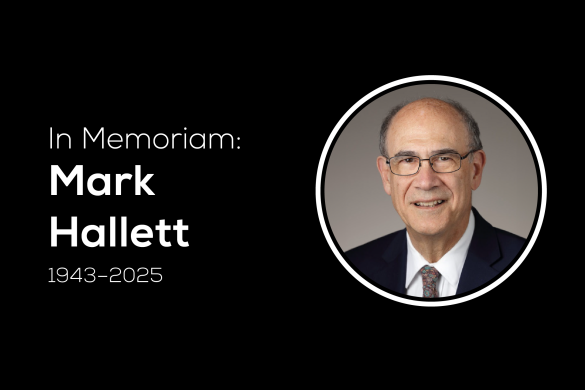 Circular portrait photo of Mark Hallett with words "In Memoriam, Mark Hallett 1943-2025" on a black background